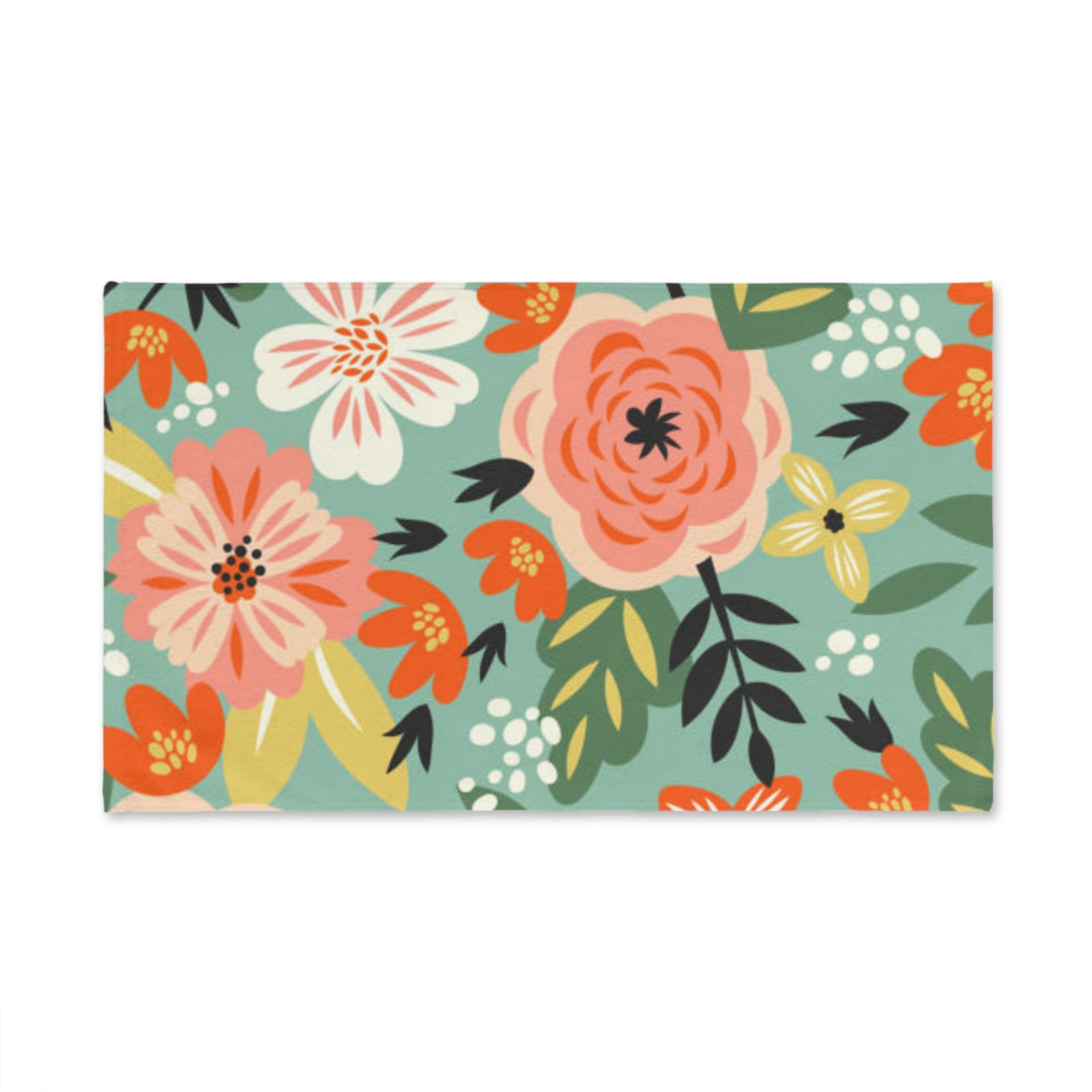 Floral Hand Towel — Coral & Teal Garden Bouquet