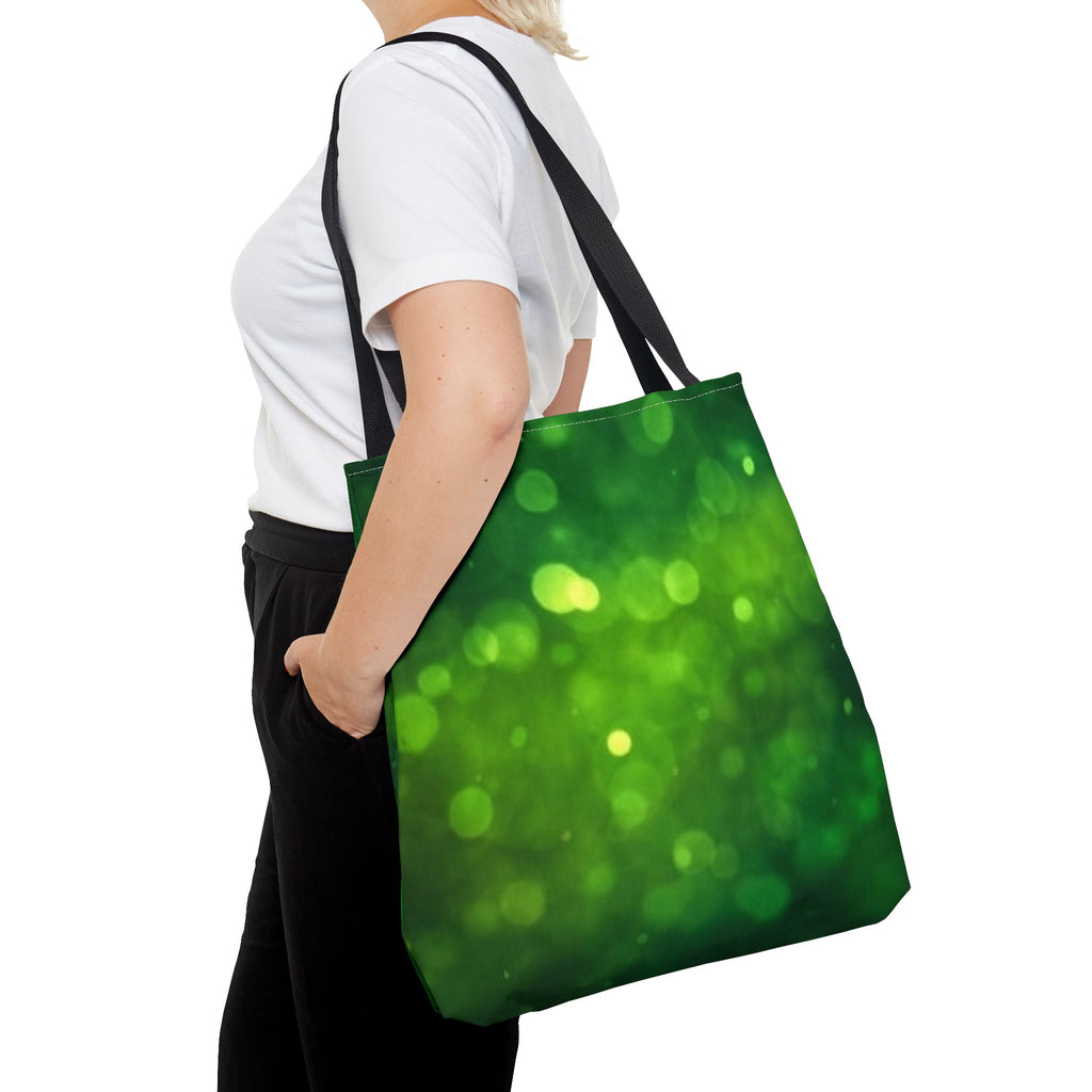 Green Bokeh Tote Bag — Sparkling Nature-Inspired All-Over Print Tote