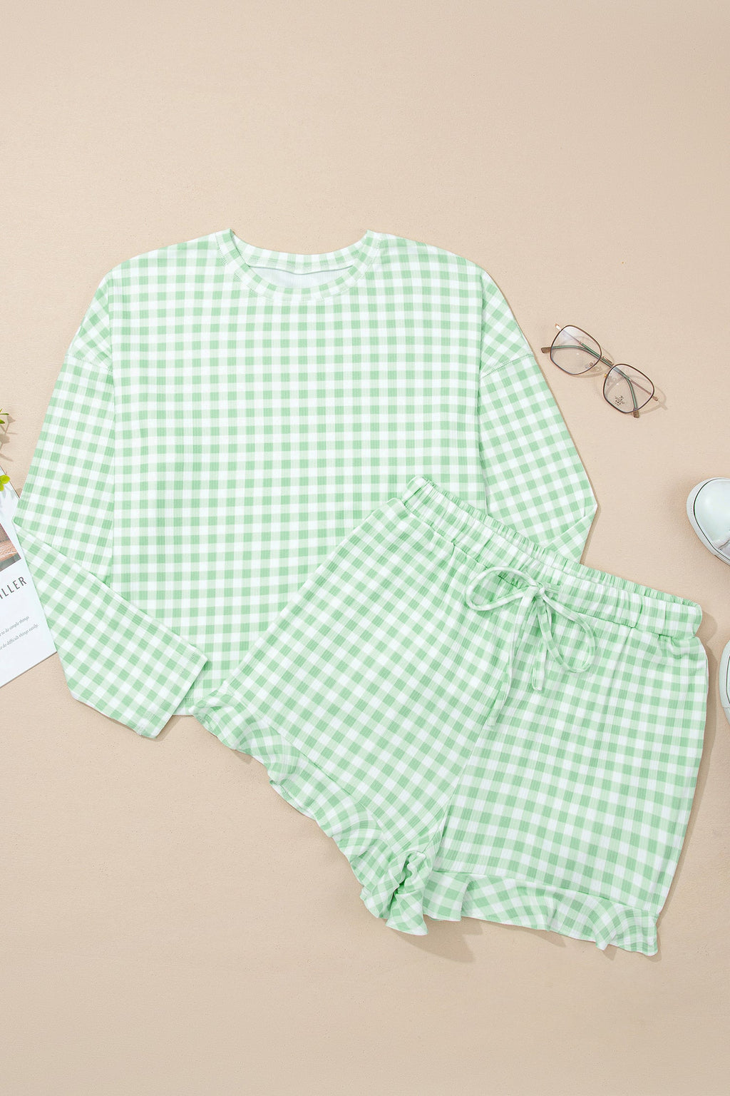 Mint Plaid 2pcs Lounge Set