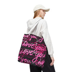 Love You Script Pattern Tote Bag – Pink Graffiti All-Over Print