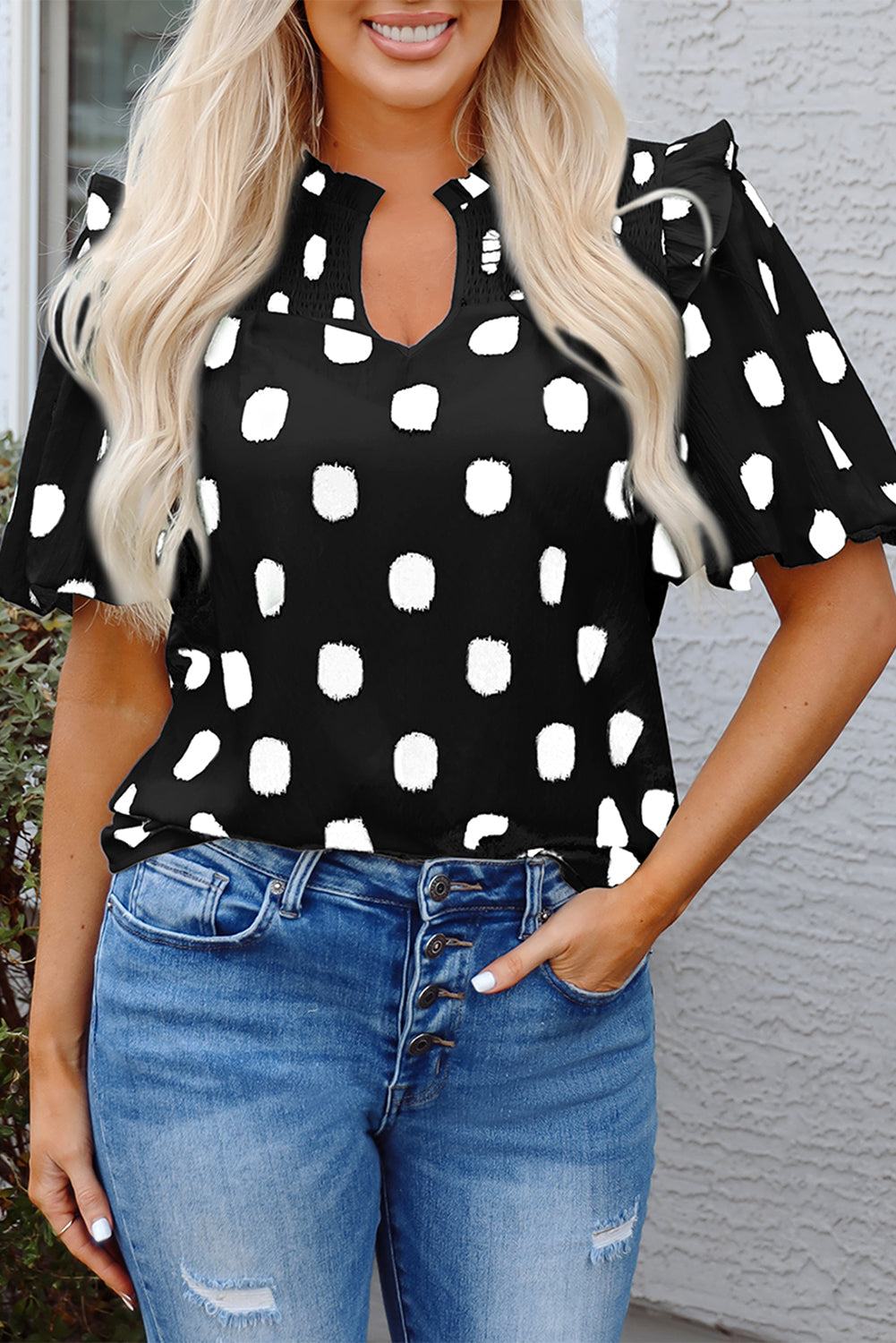 Pola Dot Balloon Sleeve Blouse