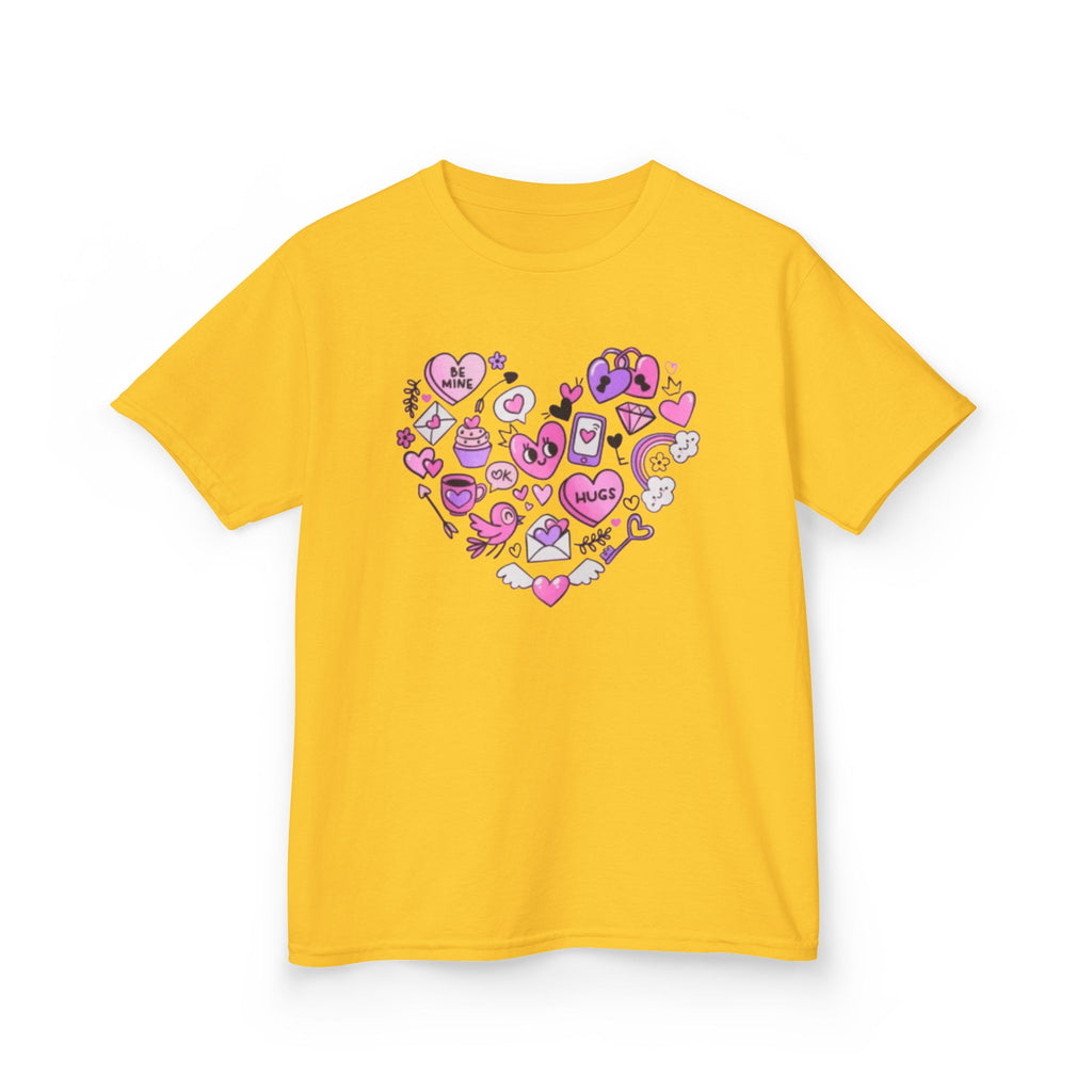 Kids Heart Doodle Tee — Cute Pink Valentine Heart Graphic Shirt