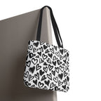 Heart Pattern Tote Bag — Black & White Hand-Drawn Hearts All-Over Print