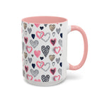 Heart Pattern Accent Coffee Mug — Pink & Navy Love Design (11/15 oz)