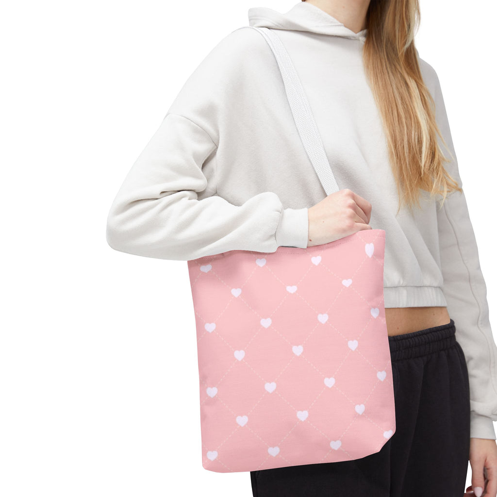 Pink Heart Pattern Tote Bag — Cute Pink AOP Shopper for Everyday Use