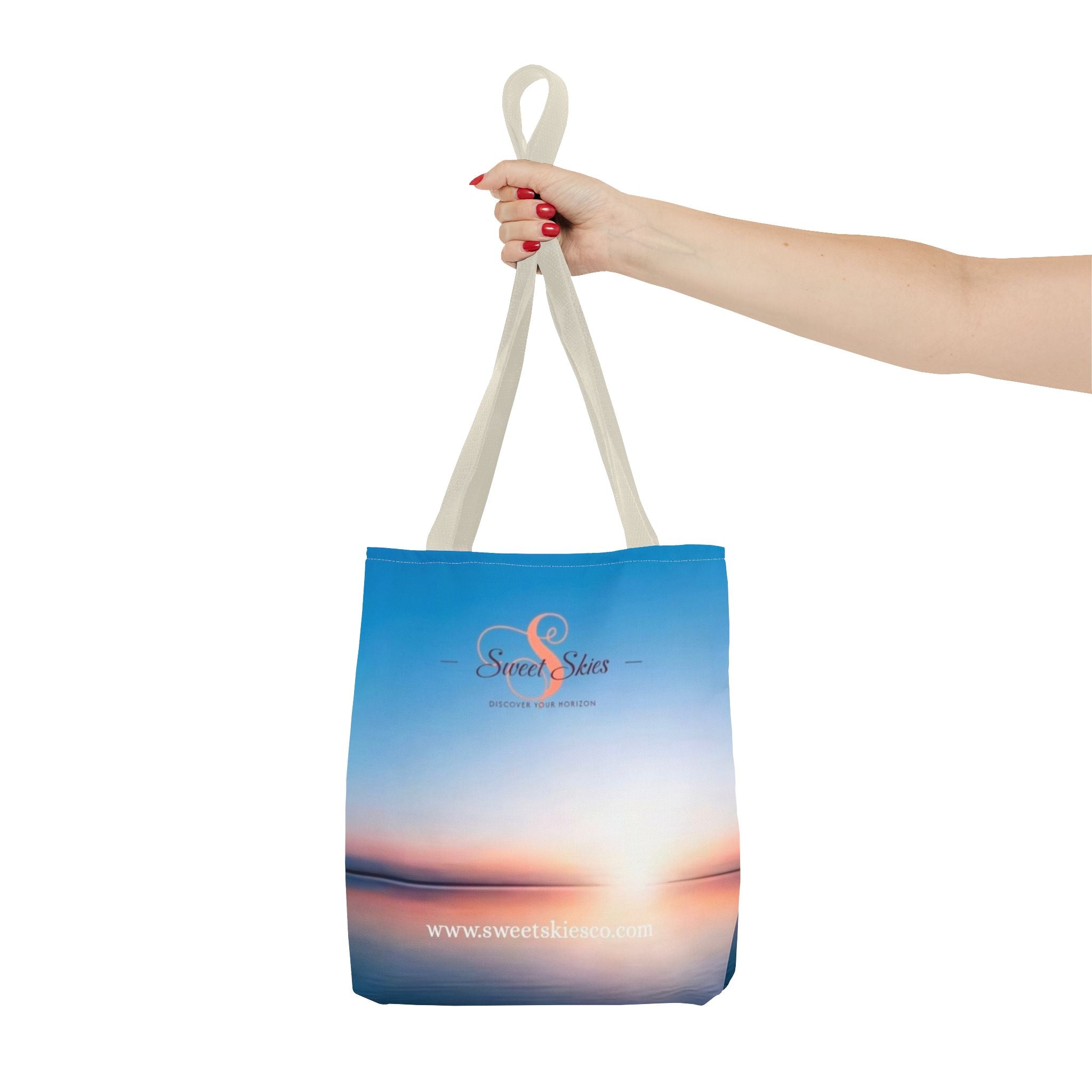 Sunset Beach Tote Bag — Sweet Skies Logo AOP Carryall