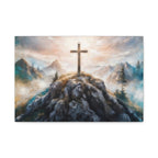Cross on Mountain Matte Canvas Wall Art — Christian Inspirational Landscape