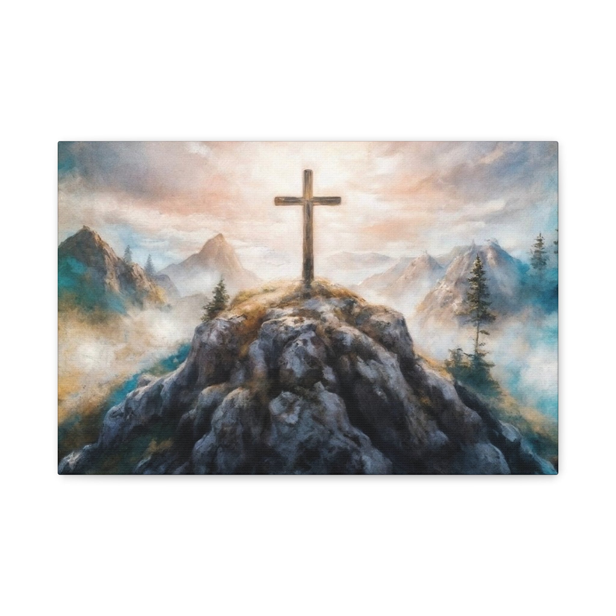 Cross on Mountain Matte Canvas Wall Art — Christian Inspirational Landscape