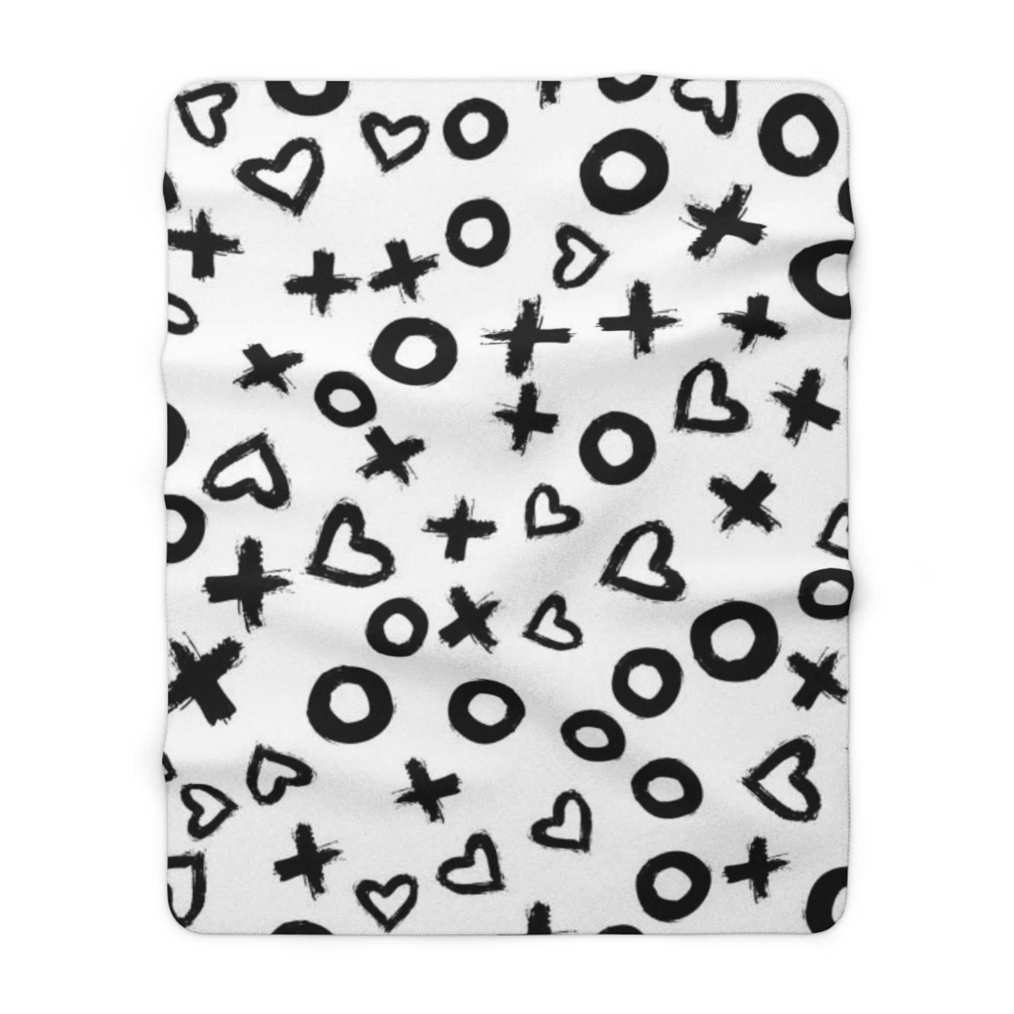Black & White XOXO Hearts Sherpa Fleece Blanket — Cozy Plush Throw for Living Room, Gifts & Valentine’s Day