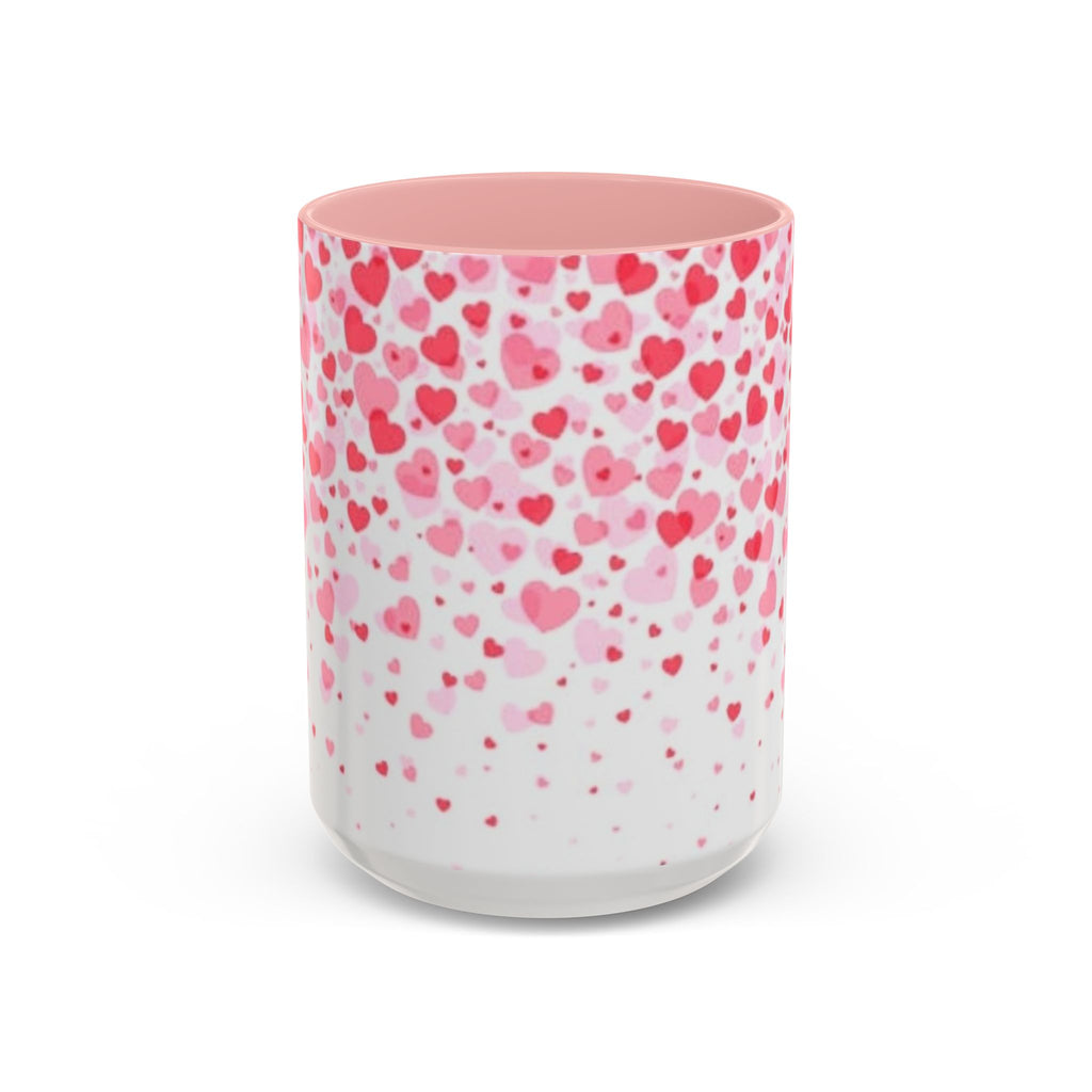 Heart Confetti Accent Coffee Mug — Pink Valentine’s Day Gift (11/15oz)