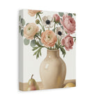 Floral Vase Canvas Wall Art — Pastel Peonies & Ranunculus Stretched Print