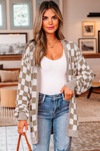 Checkered Drop Shoulder Cardigan