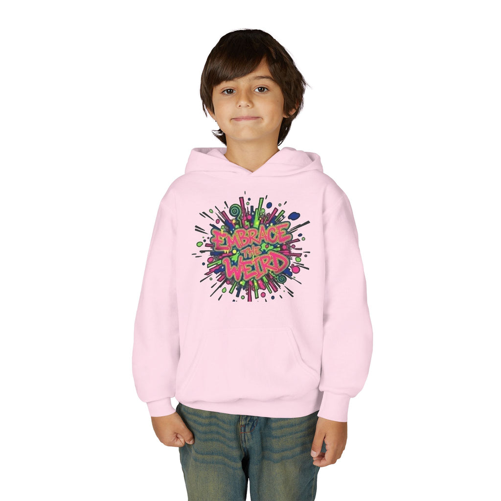 Youth Hoodie — "Embrace the Weird" Colorful Graffiti Graphic