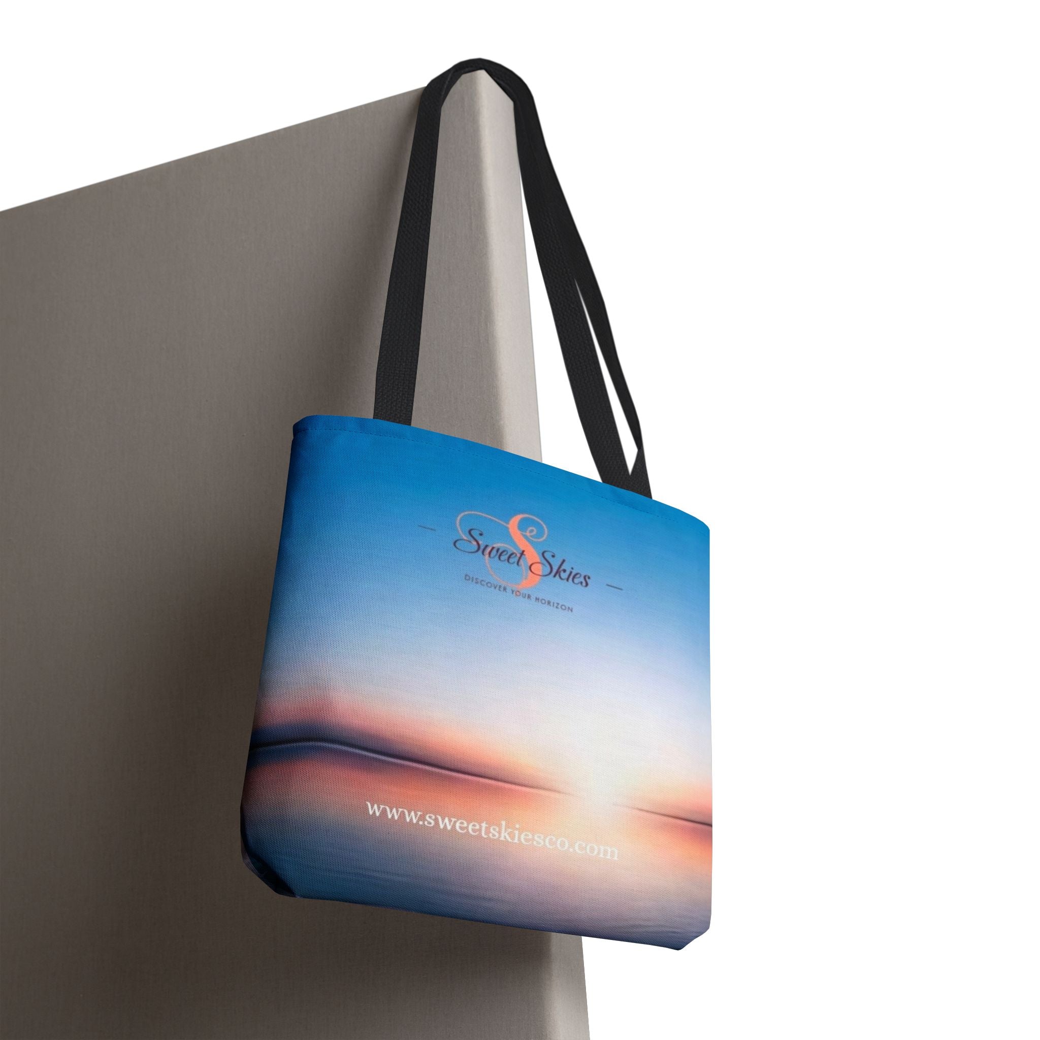 Sunset Beach Tote Bag — Sweet Skies Logo AOP Carryall