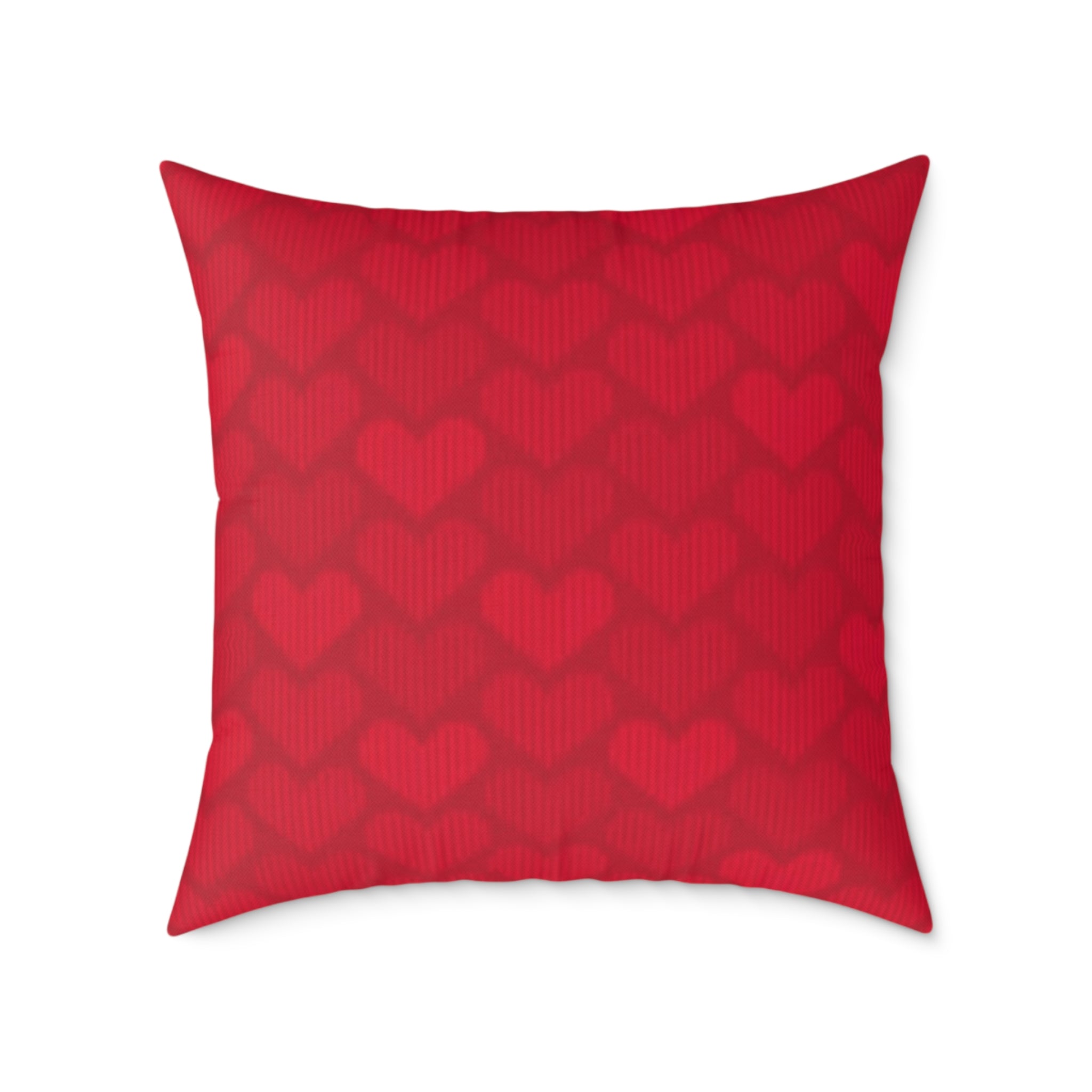 Red Heart Pattern Pillow - Valentine Decorative Square Throw Pillow