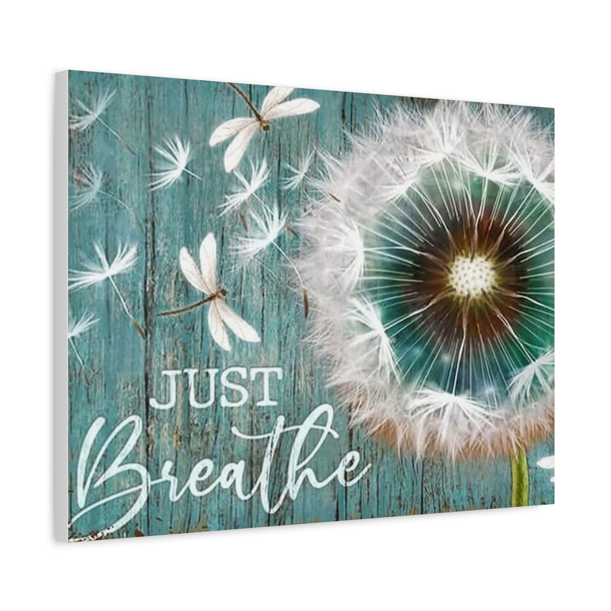 Canvas Wall Art — "Just Breathe" Dandelion Rustic Teal