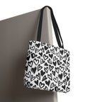 Heart Pattern Tote Bag — Black & White Hand-Drawn Hearts All-Over Print