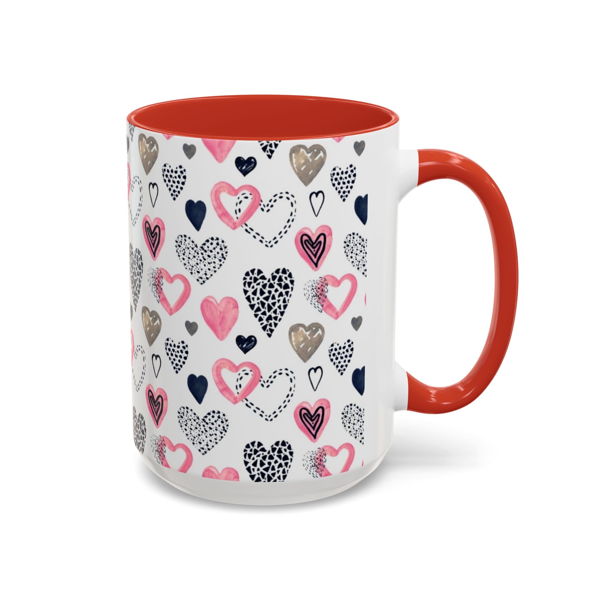 Heart Pattern Accent Coffee Mug — Pink & Navy Love Design (11/15 oz)