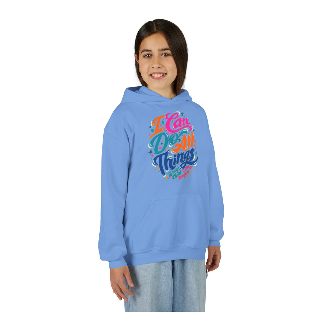 Youth Hoodie — "I Can Do All Things" Inspirational Christian Sweatshirt