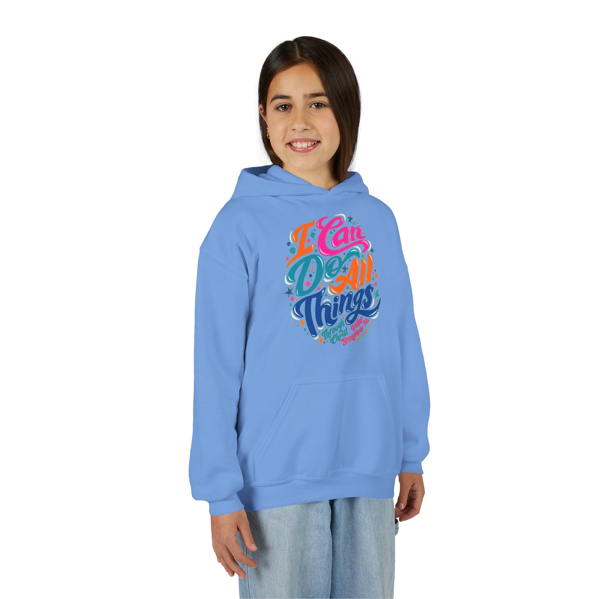 Youth Hoodie — "I Can Do All Things" Inspirational Christian Sweatshirt