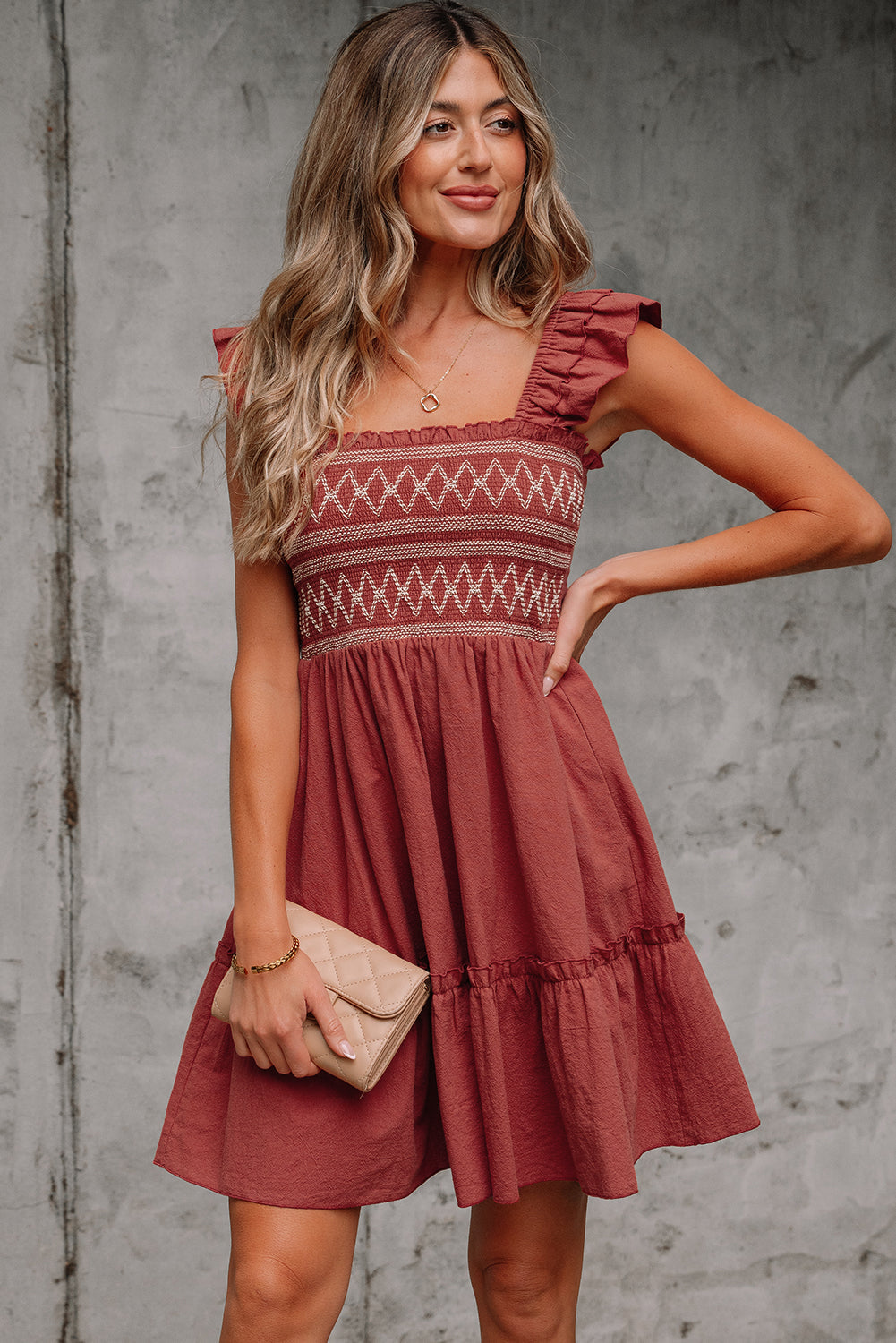 Ruffled Short Sleeve Mini Dress