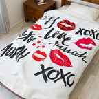 Velveteen Plush Blanket — XOXO Love Kiss Pattern, Romantic Valentine’s Throw