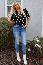 Pola Dot Balloon Sleeve Blouse
