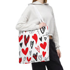 Heart Pattern Tote Bag — Red & Black Doodle Hearts All-Over Print
