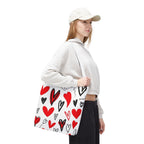 Heart Pattern Tote Bag — Red & Black Doodle Hearts All-Over Print