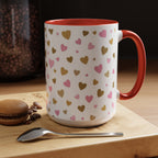 Pink & Gold Heart Accent Coffee Mug — Romantic Valentine’s Tea & Coffee Cup