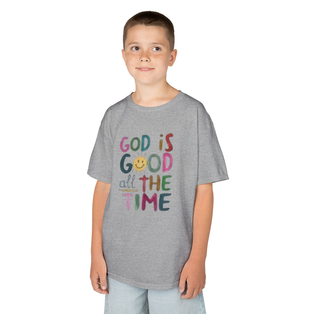 Kids Tee — "God Is Good All The Time" Colorful Faith Graphic
