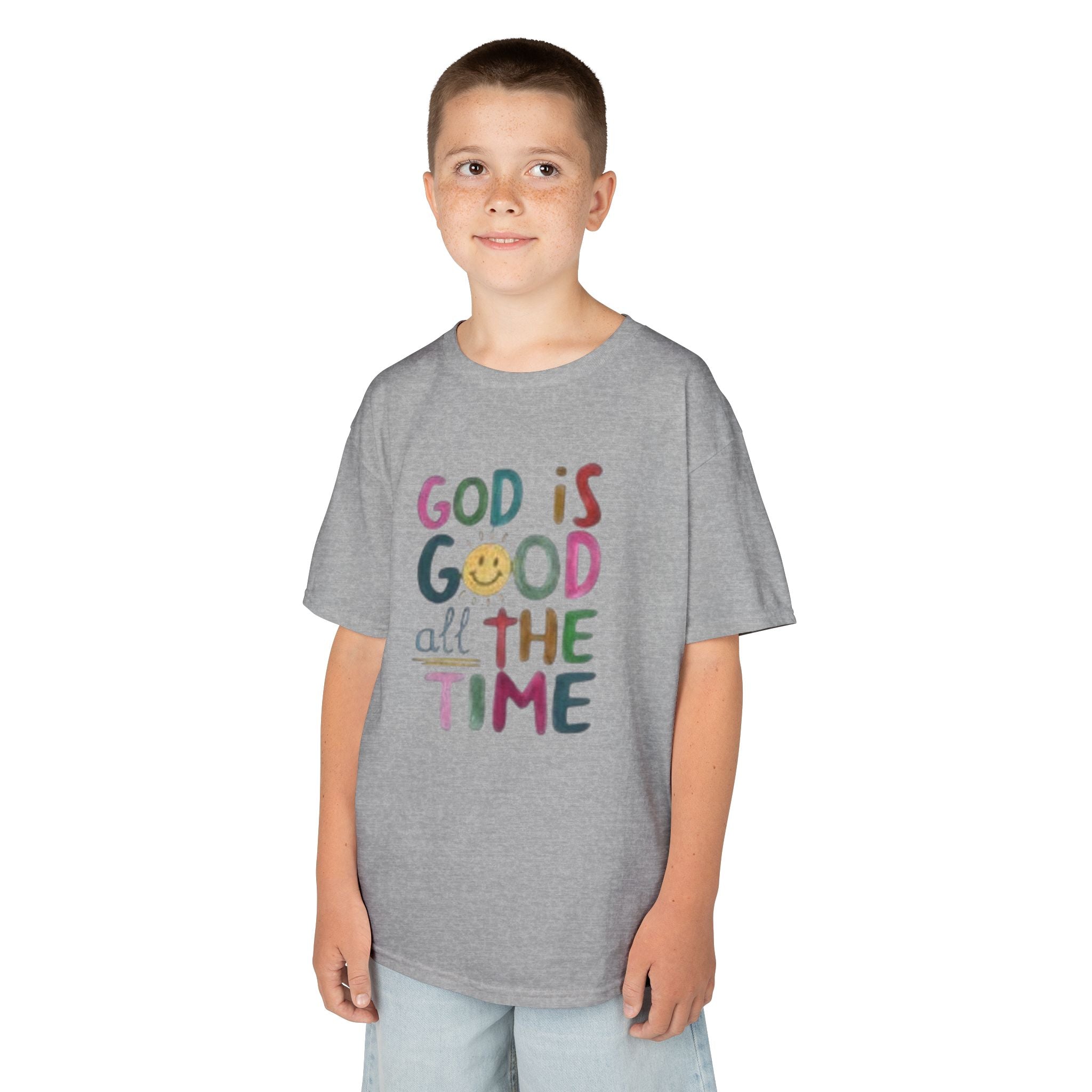 Kids Tee — "God Is Good All The Time" Colorful Faith Graphic