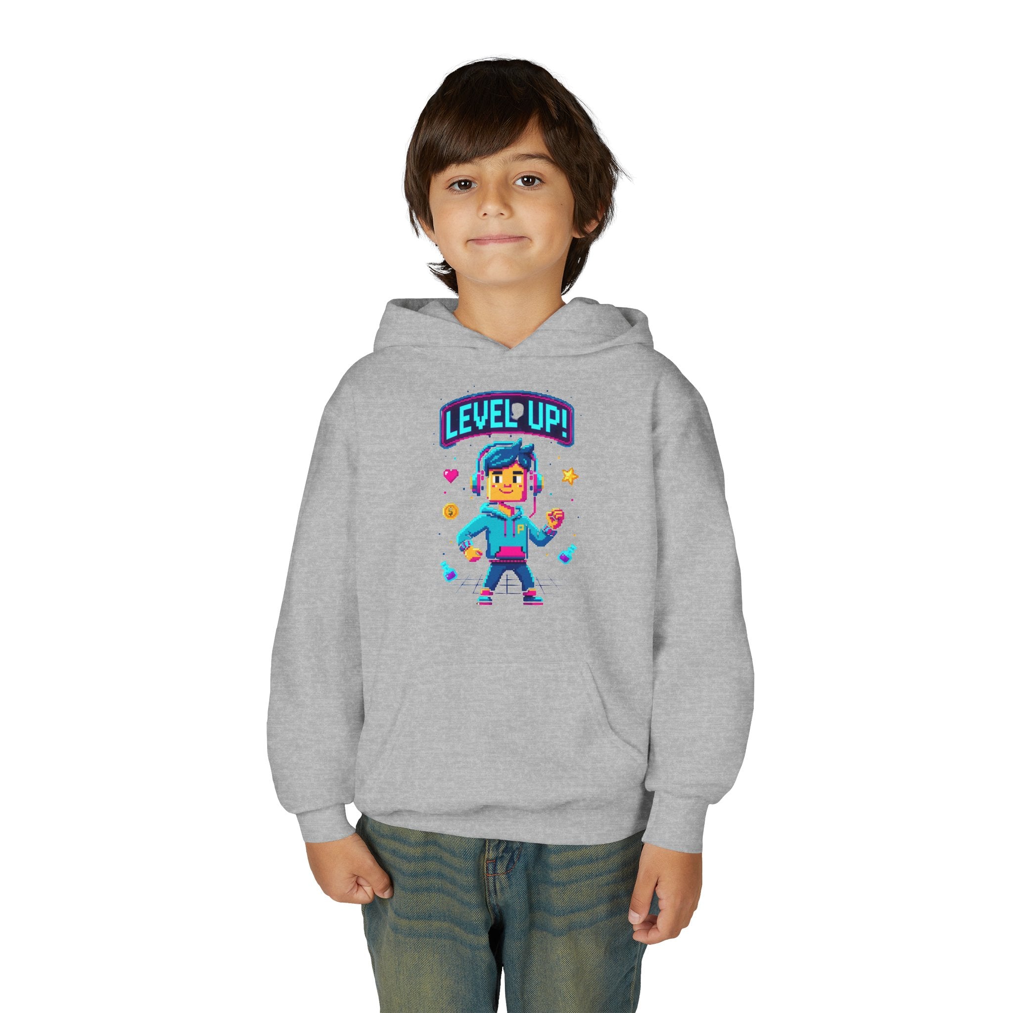 Youth Hoodie — "Level Up!" Gamer Arcade Birthday Pullover