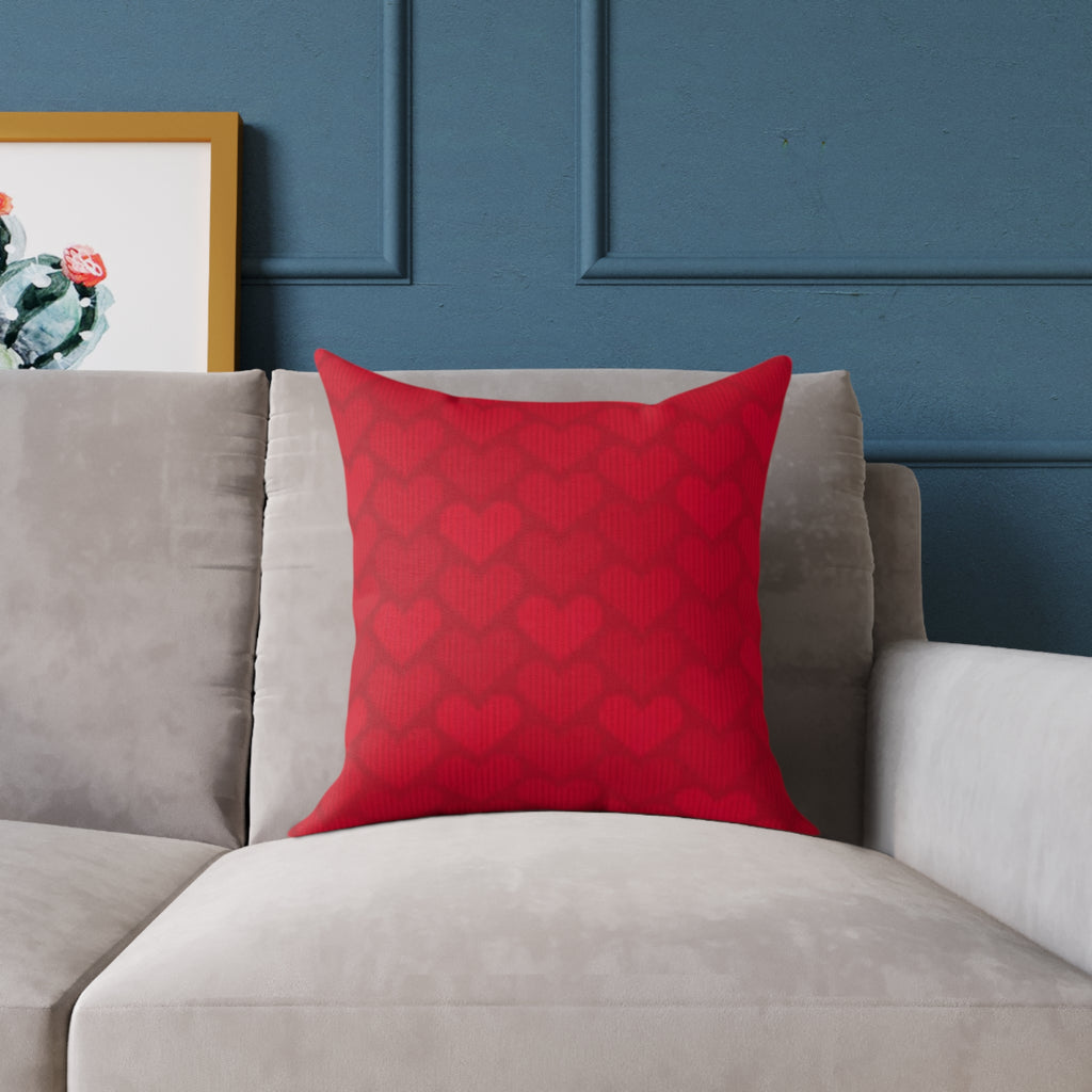 Red Heart Pattern Pillow - Valentine Decorative Square Throw Pillow
