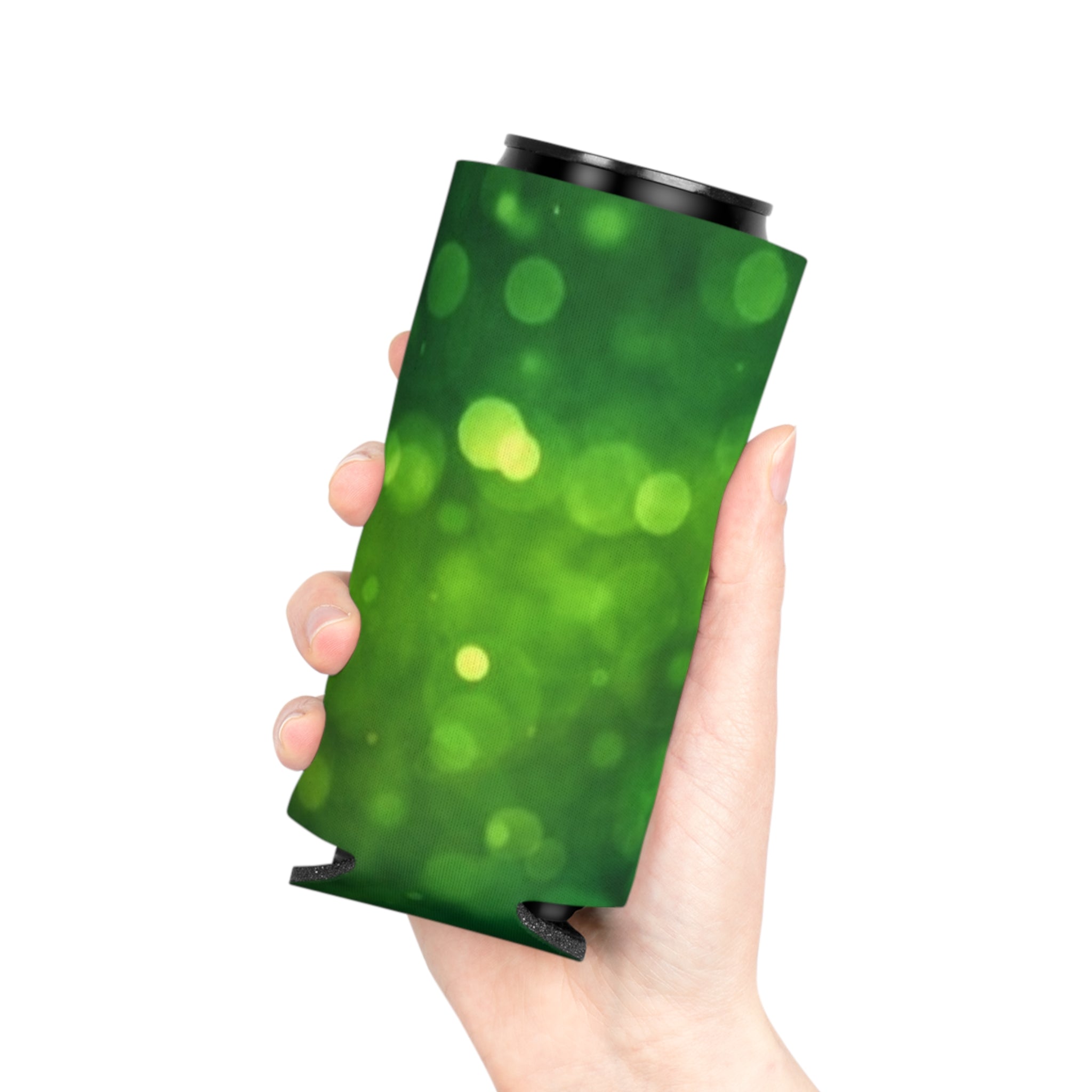 Green Bokeh Can Cooler – Insulated Beverage Koozie