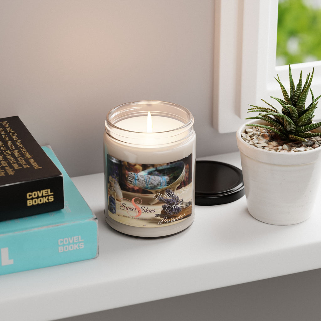 Lavender & White Sage 9oz Scented Soy Candle — Relaxing Aromatherapy Jar