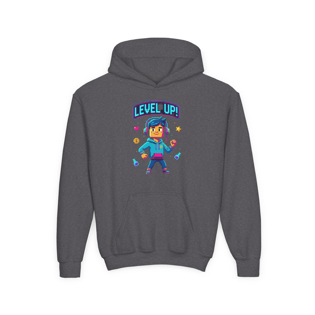 Youth Hoodie — "Level Up!" Gamer Arcade Birthday Pullover