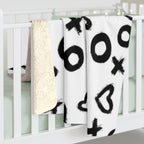 Black & White XOXO Hearts Sherpa Fleece Blanket — Cozy Plush Throw for Living Room, Gifts & Valentine’s Day