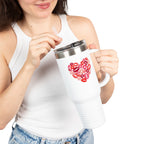 40oz Insulated Travel Mug — Pink Lipstick Kiss Heart Design