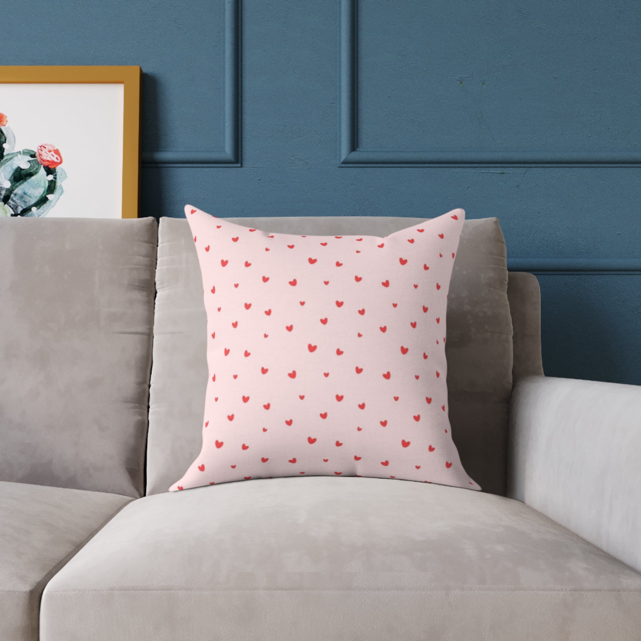 Heart Confetti Square Pillow — Pink Decorative Throw Pillow for Valentine’s Day & Romantic Home Decor