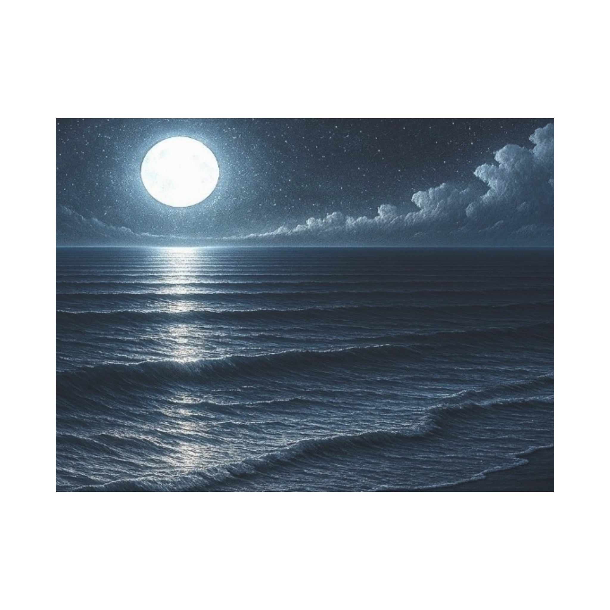 Moonlit Ocean Canvas Wall Art — Serene Night Seascape Matte Stretched Print