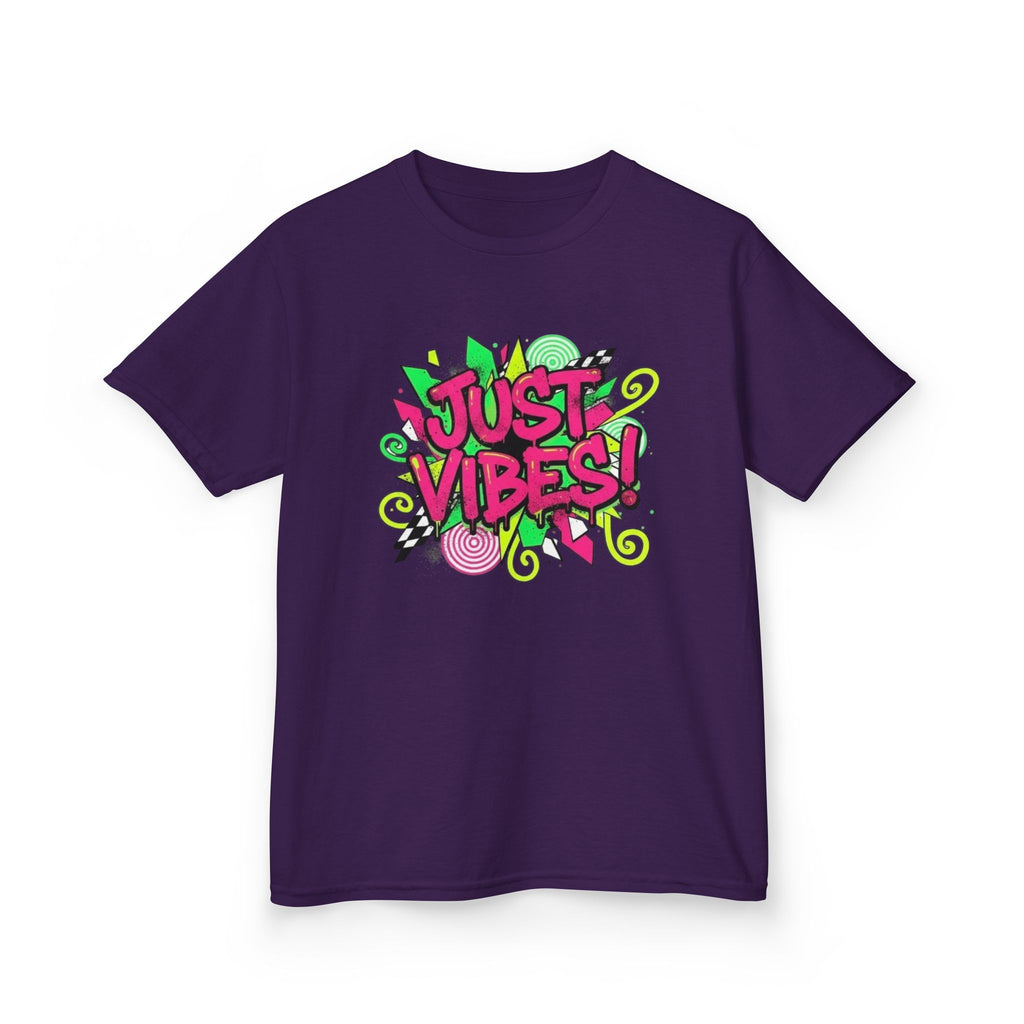 Kids T‑Shirt — "Just Vibes" Neon Graffiti Graphic Tee for Playful, Trendy Kids