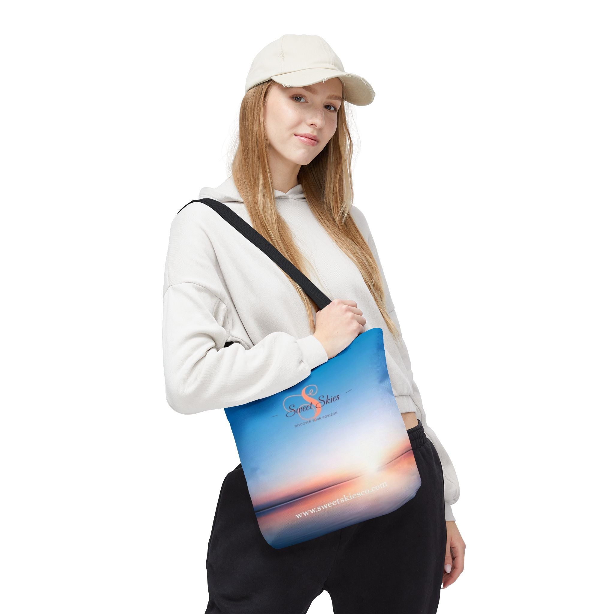 Sunset Beach Tote Bag — Sweet Skies Logo AOP Carryall