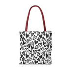 Heart Pattern Tote Bag — Black & White Hand-Drawn Hearts All-Over Print