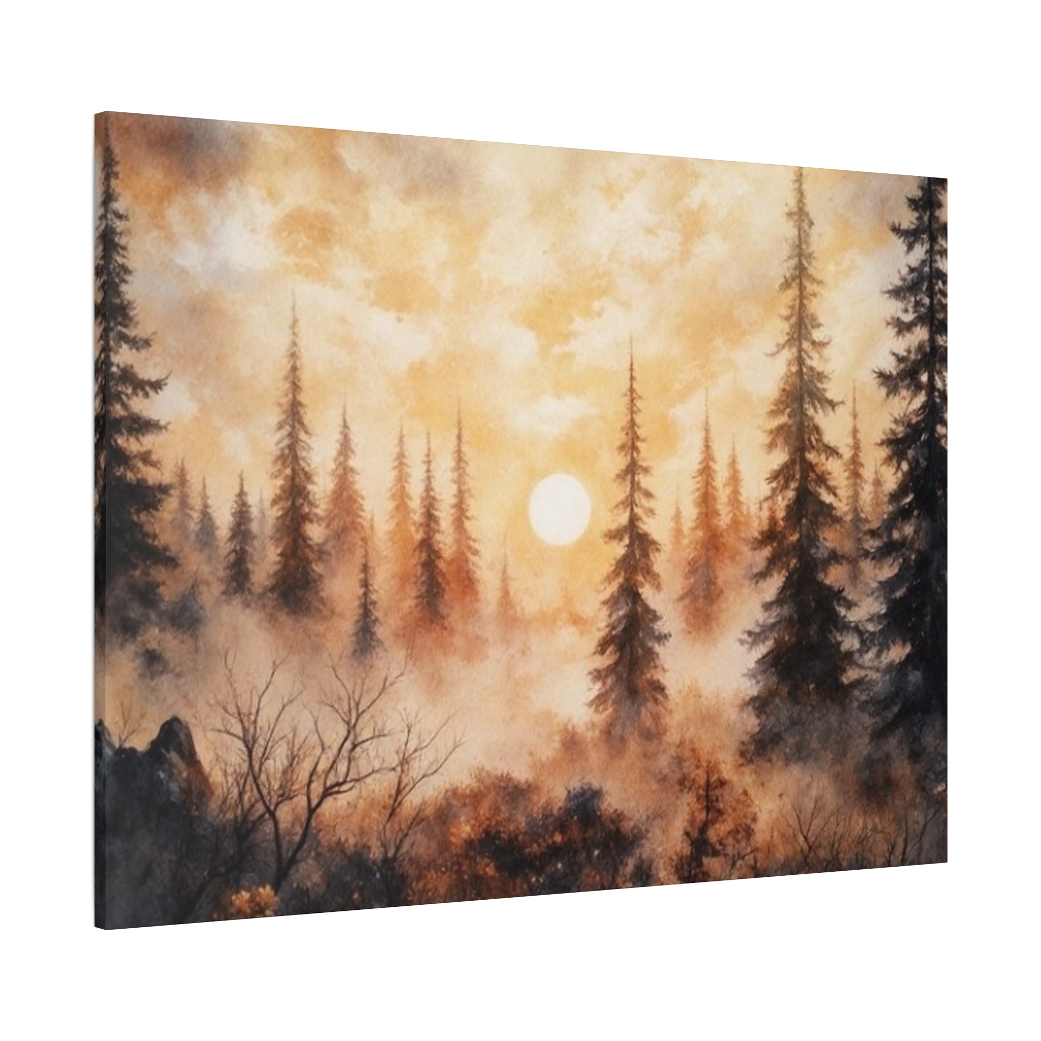 Canvas Wall Art - Misty Pine Forest Sunrise Matte Stretched Canvas
