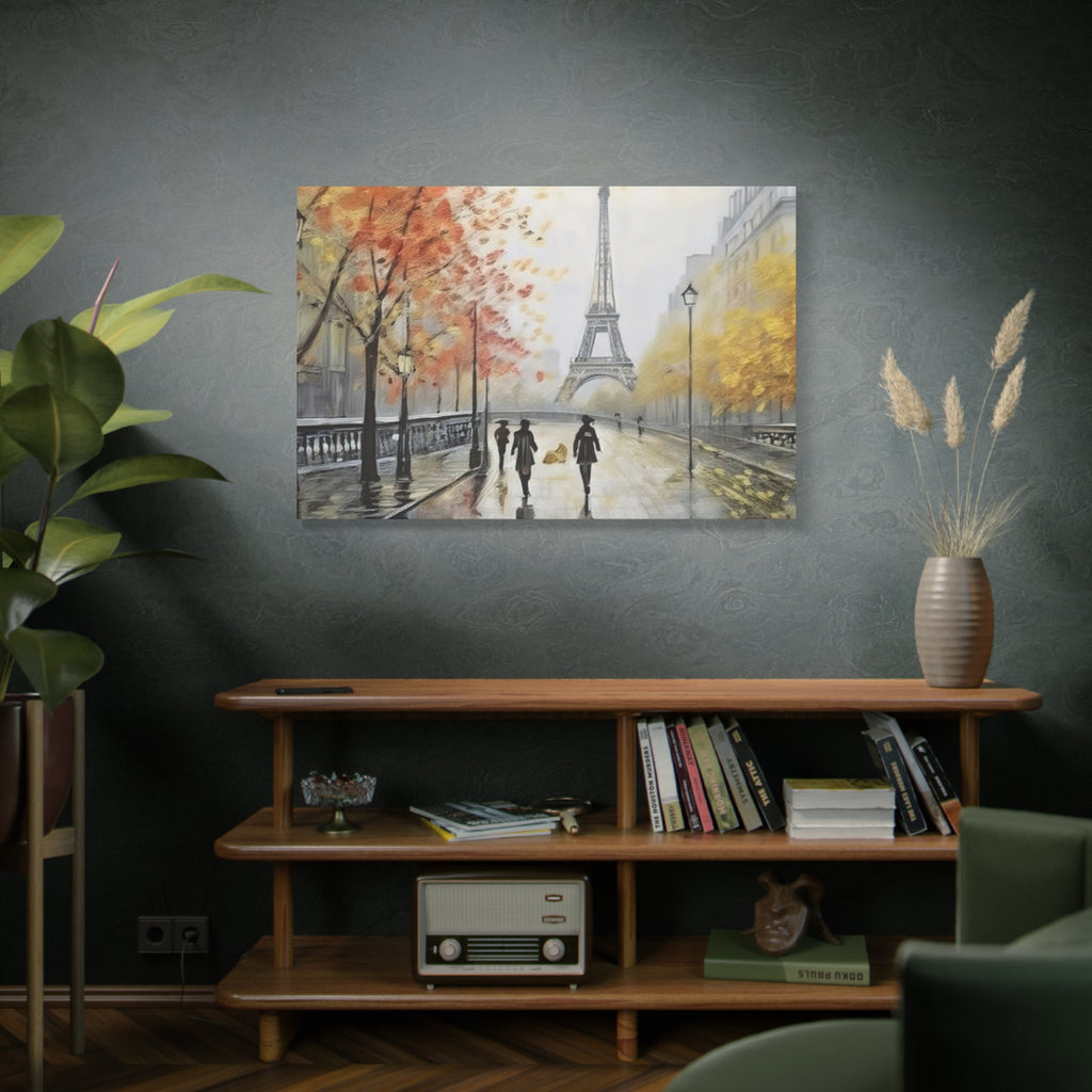 Paris Eiffel Tower Autumn Street Matte Canvas Wall Art, Stretched 1.25"