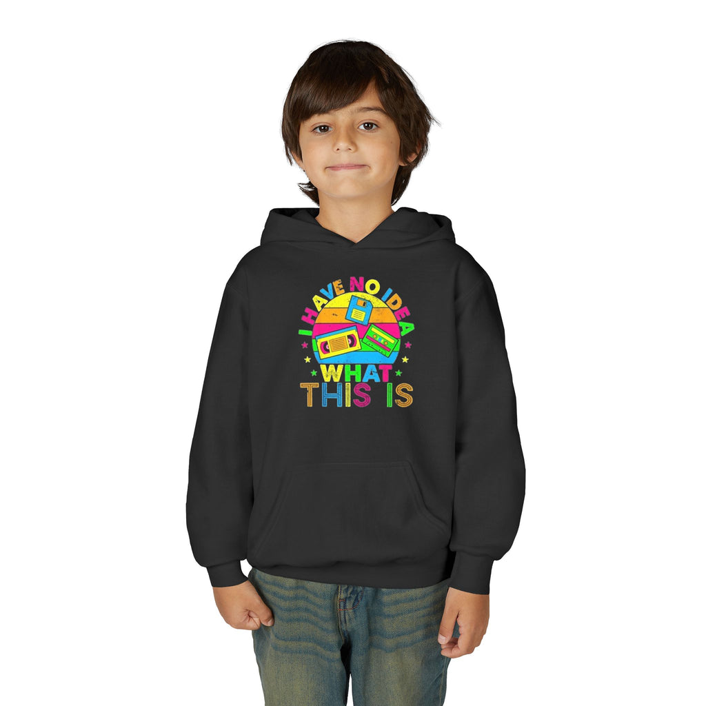 Youth Hoodie — Colorful Retro Cassette 'I Have No Idea What This Is' Graphic