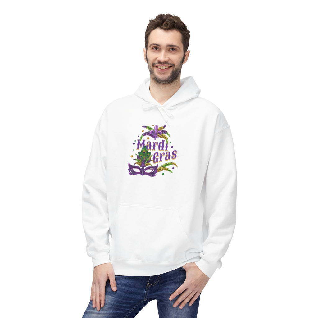 Mardi Gras Mask Hoodie — Purple Green Gold Carnival Pullover