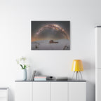 Milky Way Over Snowy Cabin — Matte Stretched Canvas Wall Art