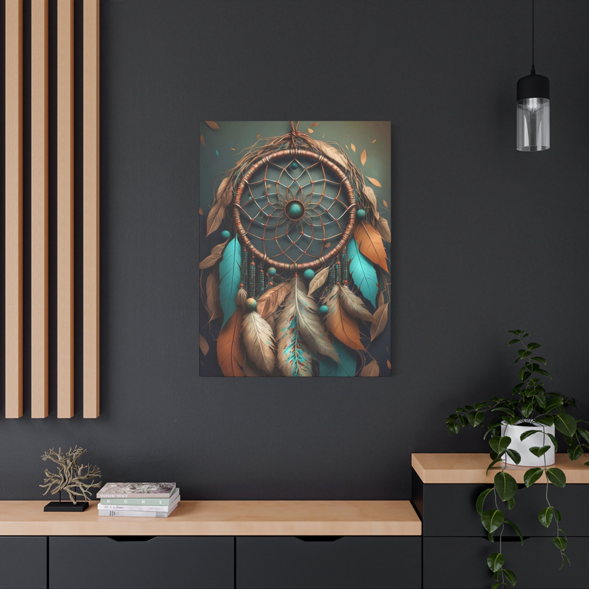 Dreamcatcher Wall Canvas – Boho Feather Art Print